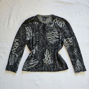 Nina Leonard vintage lambswool angora paisley preppy winter cardigan Size M